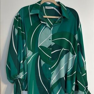 Apostrophe Green Leaf Print Women's Top